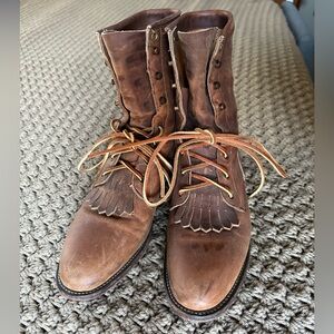 Justin Vintage Lace-Up Brown Western Roper Boots Size 8